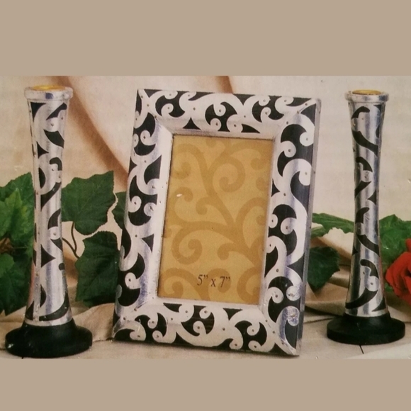 Scroll Design Picture Frame & Taper Candle Holders - Picture 1 of 3